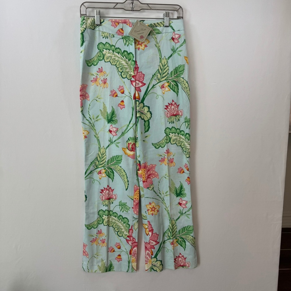 Judy Lee Cole Nantucket Floral Pants Women 4 Blue Pink Botanical Stgt Leg NEW